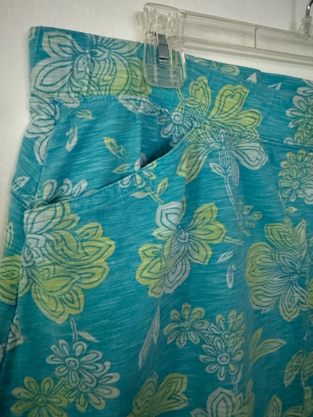 J. Jill Organic Cotton Turquoise Yellow Floral A-Line Skirt - Size L - Picture 3 of 9